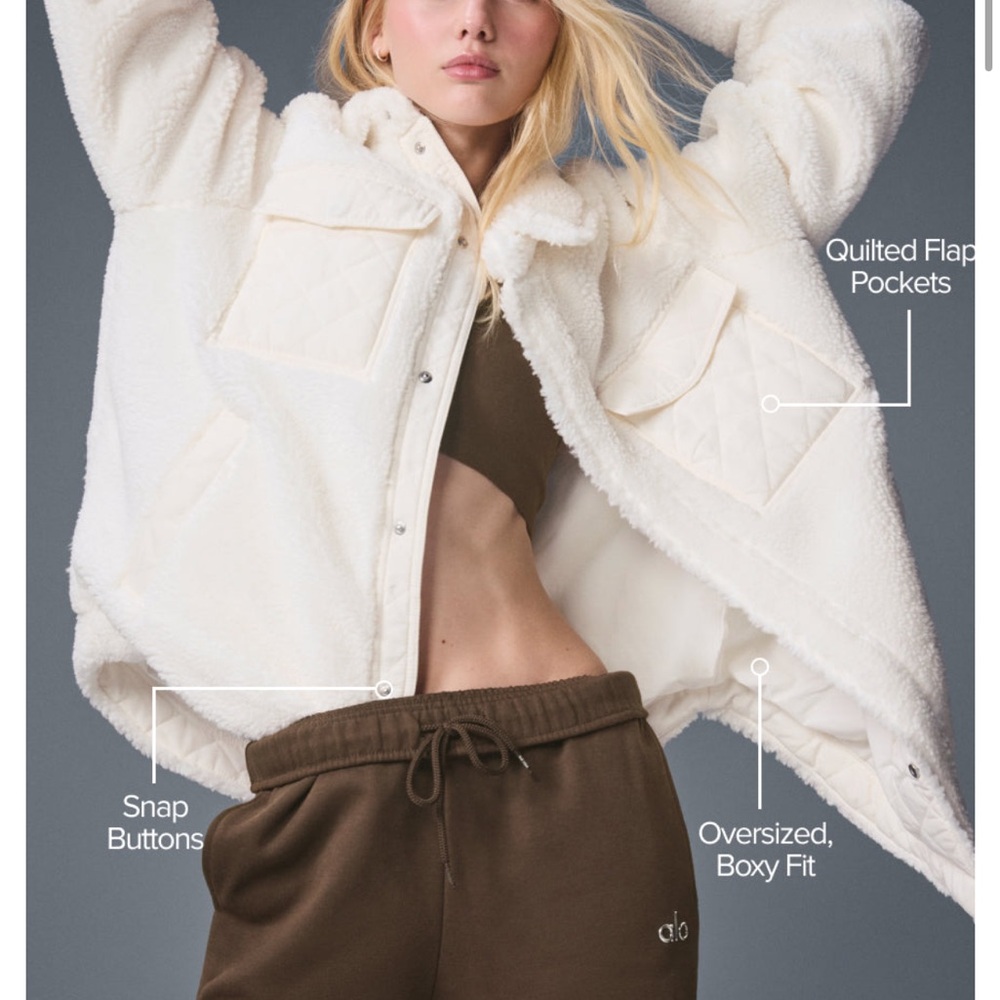 ALO Yoga Cream Teddy Jacket with Quilted Pockets